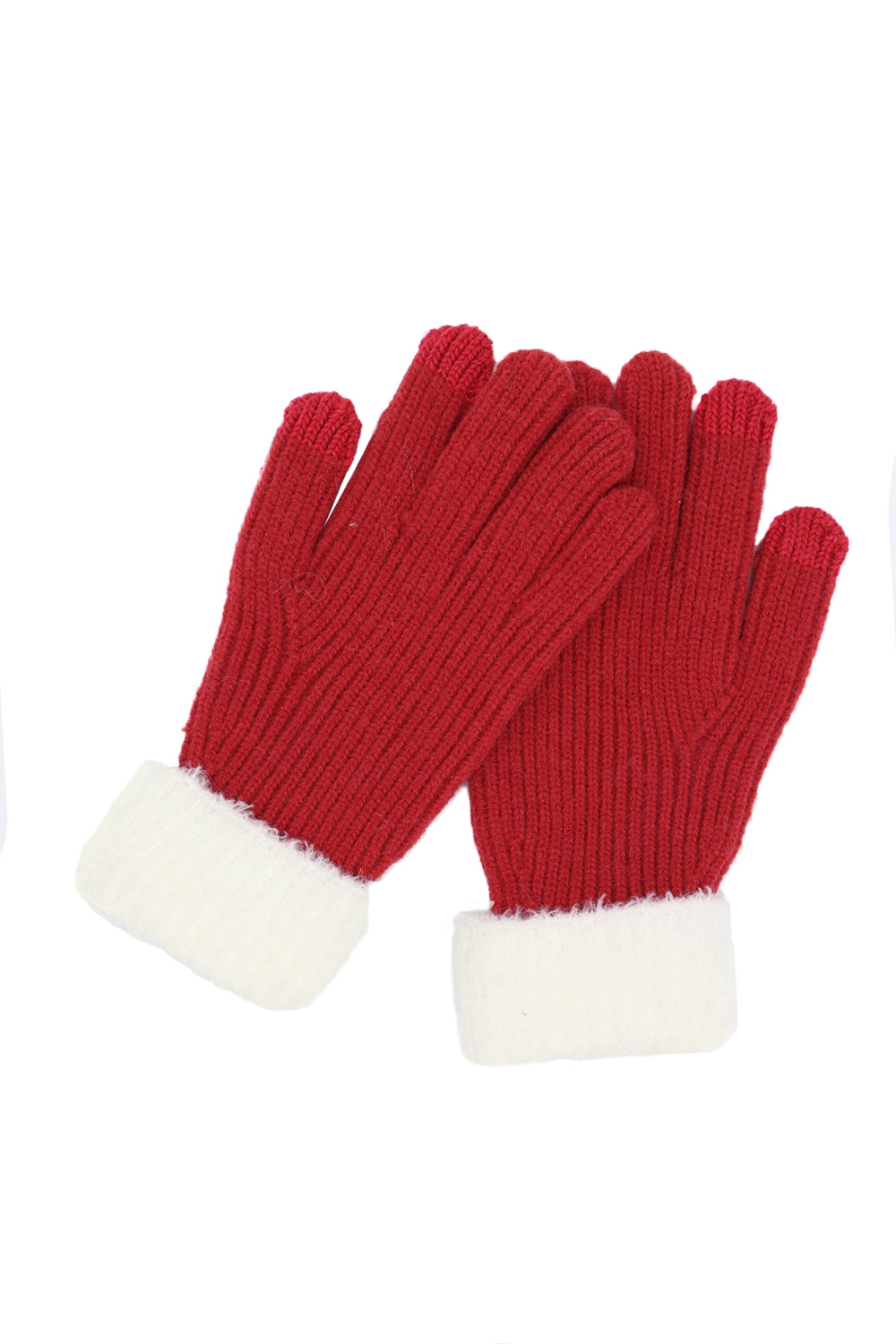 Smart Touch Knit Burgundy Faux Fur Cuff Gloves - 6 Pack