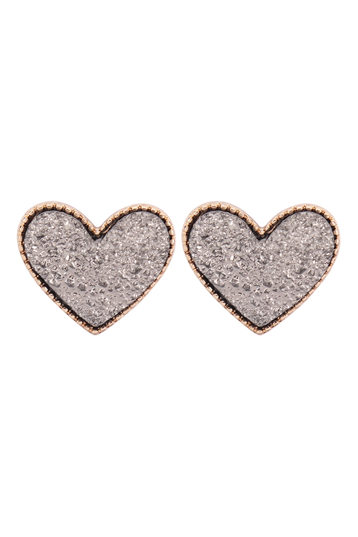 Gold Hematite Heart Druzy Post Earrings - Set of Six Pieces
