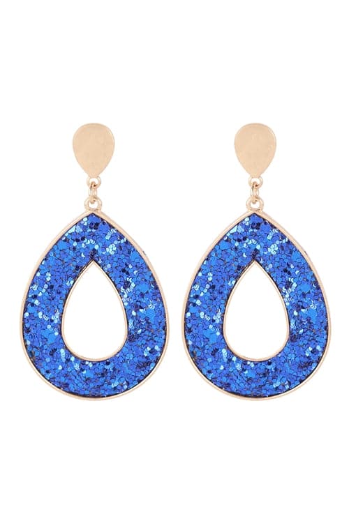 Matte Gold and Blue Open Teardrop Glitter Post Earrings - Set of 6