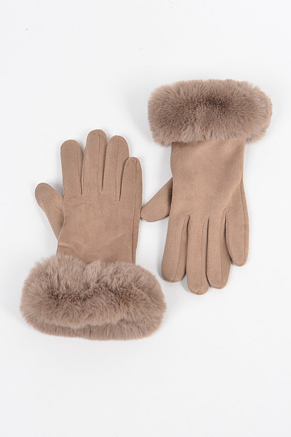 Set of 6 Faux Suede Gloves with Faux Fur in Pink Shade