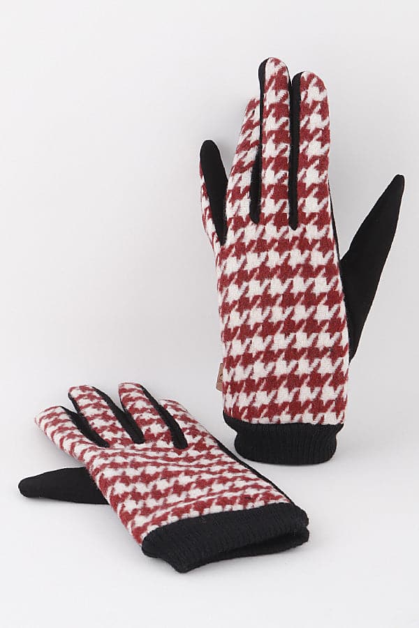 6-Piece Set of Burgundy 761021 Houndstooth Gloves