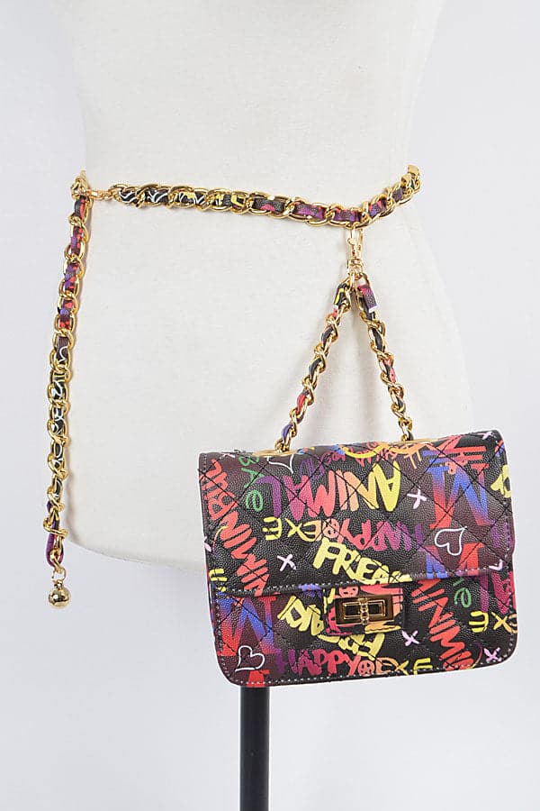 Pack of 3 Multicolor 1497 Graffiti Quilted Bags