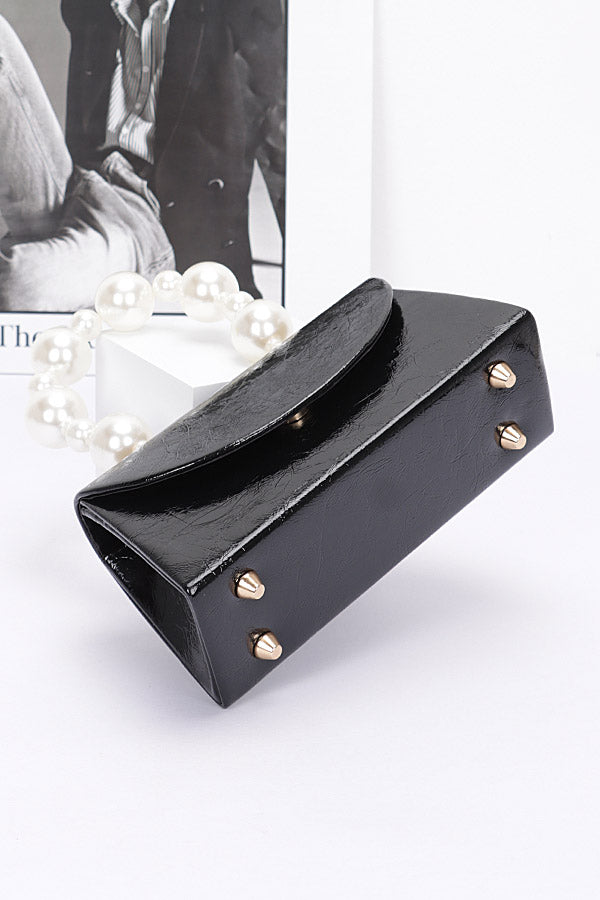 Pack of 3 Stylish 4036 Black Metallic Pearl Handle Flap Bags