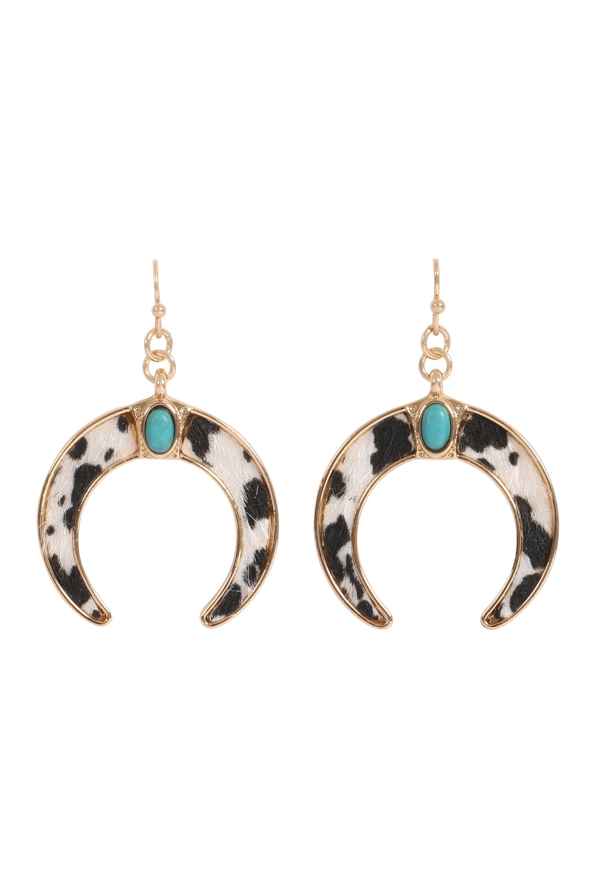 Black and Gold Cow Print Bull Horn Style Earrings - Set of Six Pieces