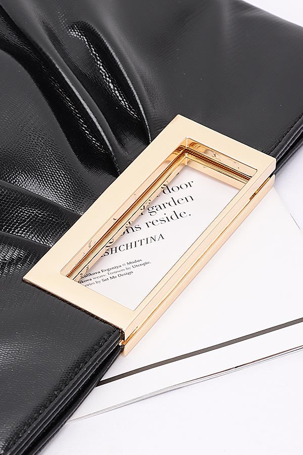 Set of 3 Faux Leather Metal Handle Clutches in Black - Style 8146
