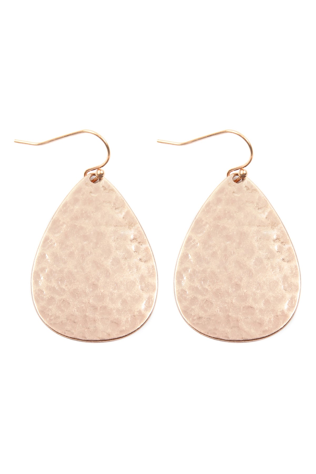 Set of 6 Matte Rose - Gold Hammered Cast Teardrop Earrings
