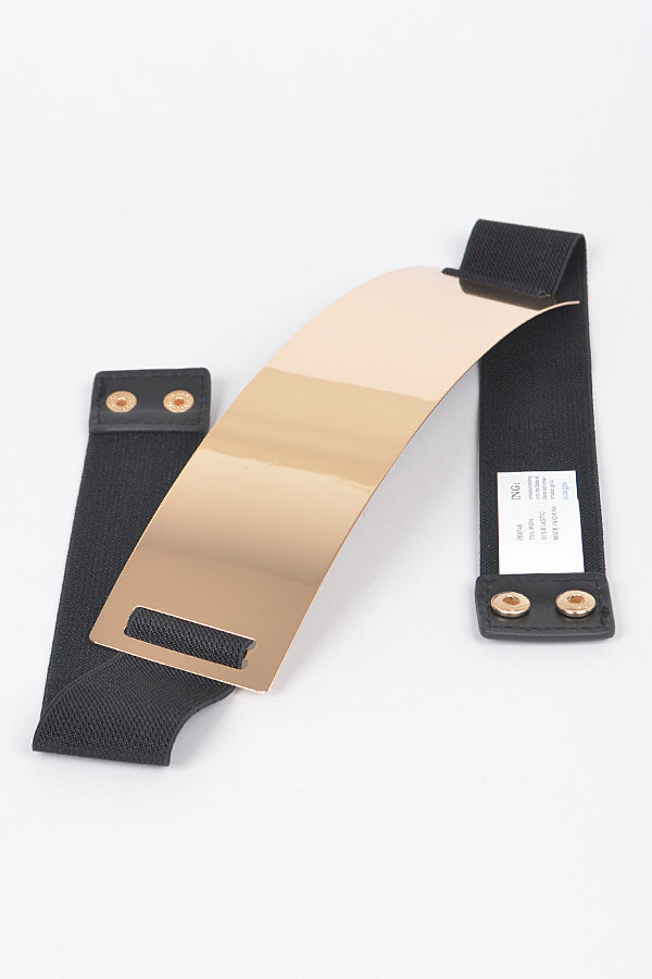 Set of 6 Black and Gold Metal Plate Elastic Belts - Model 6478