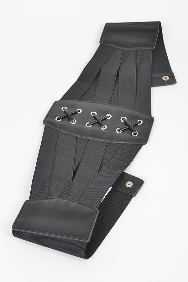 Black Faux Leather Corset Wide Elastic Belt - Pack of 6