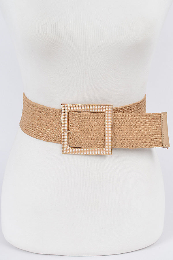 Pack of 6 Khaki - 5797 Pearl Buckle Elastic Belts