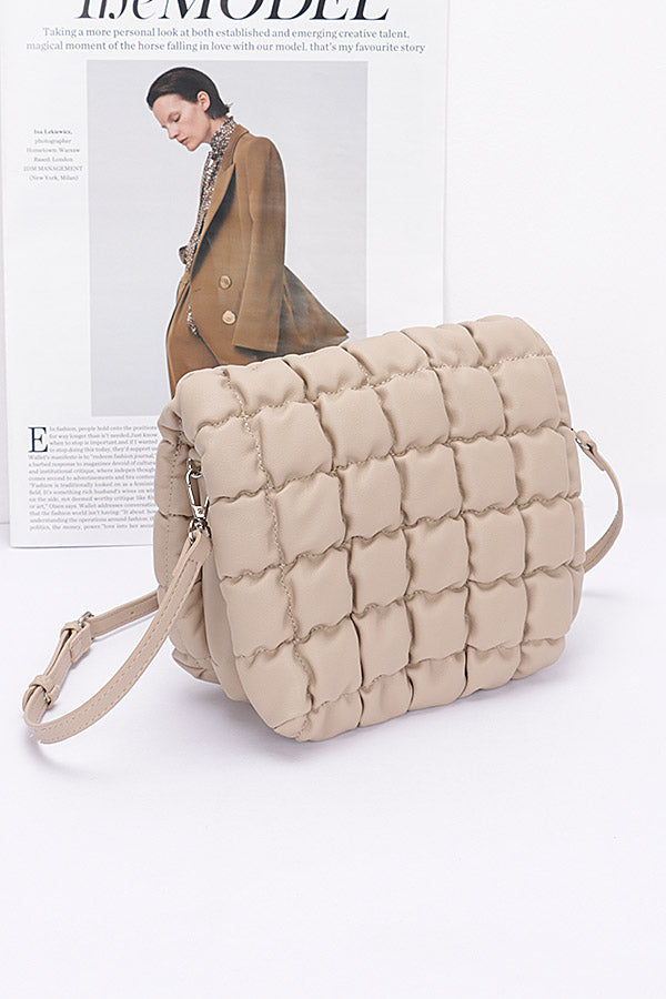 Set of Three 4426 Beige Quilted Faux Leather Padded Flap Bags