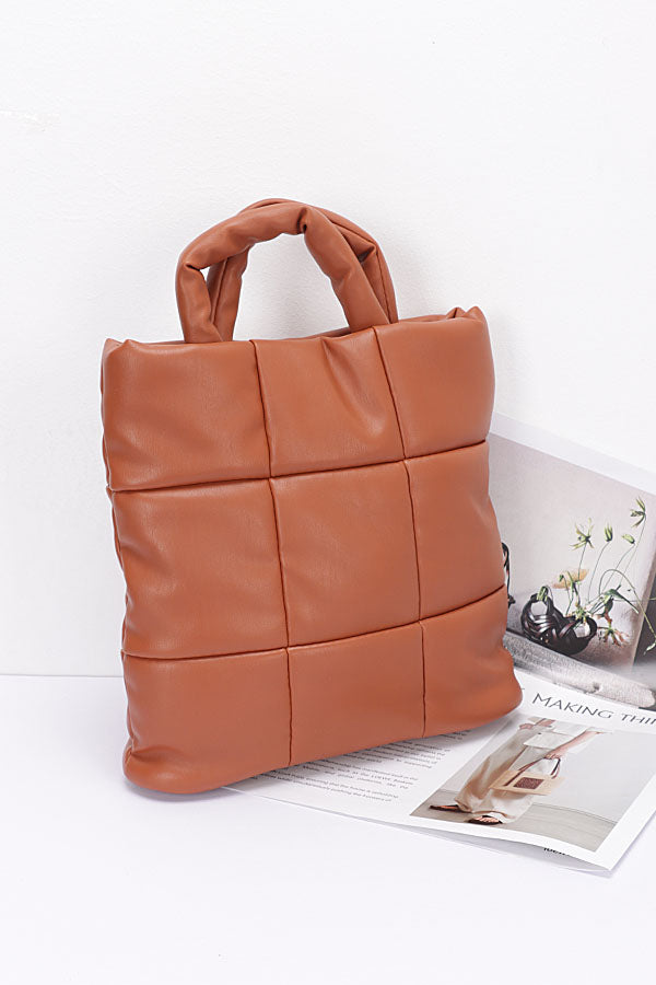 Set of Three Beige 9626 Quilted Faux Leather Padded Tote Bags
