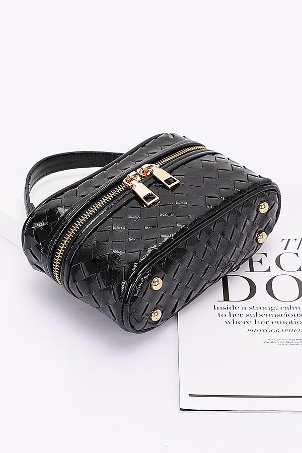 Set of 3 Stylish 1036 Black Metallic Braided Vanity Bags
