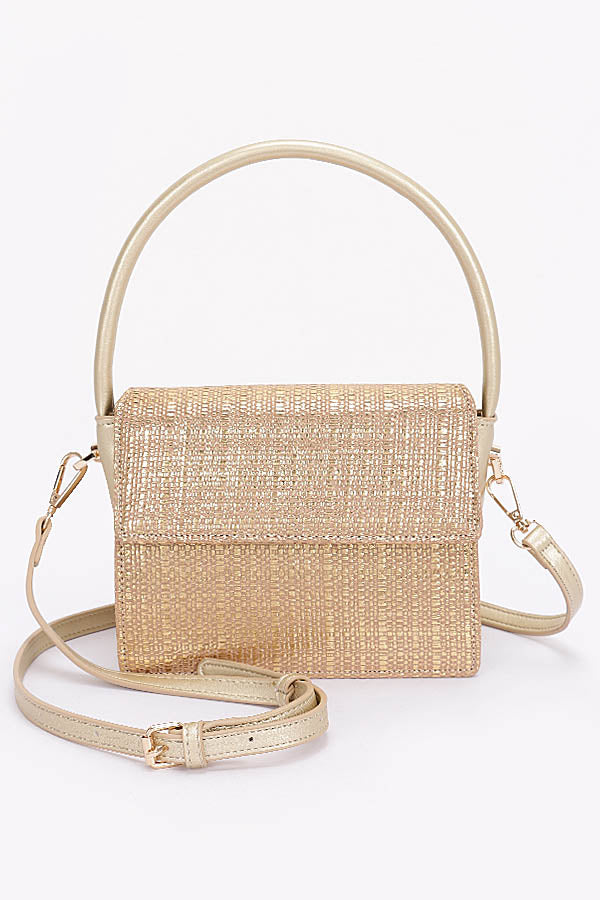 Set of 3 Stunning 9736 Gold Faux Straw Top Handle Bags