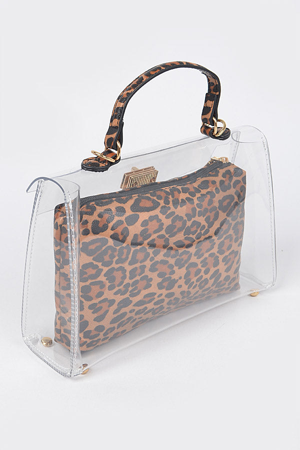 Set of 3 Faux Leopard Print Transparent Crossbody Bags - Style 8805