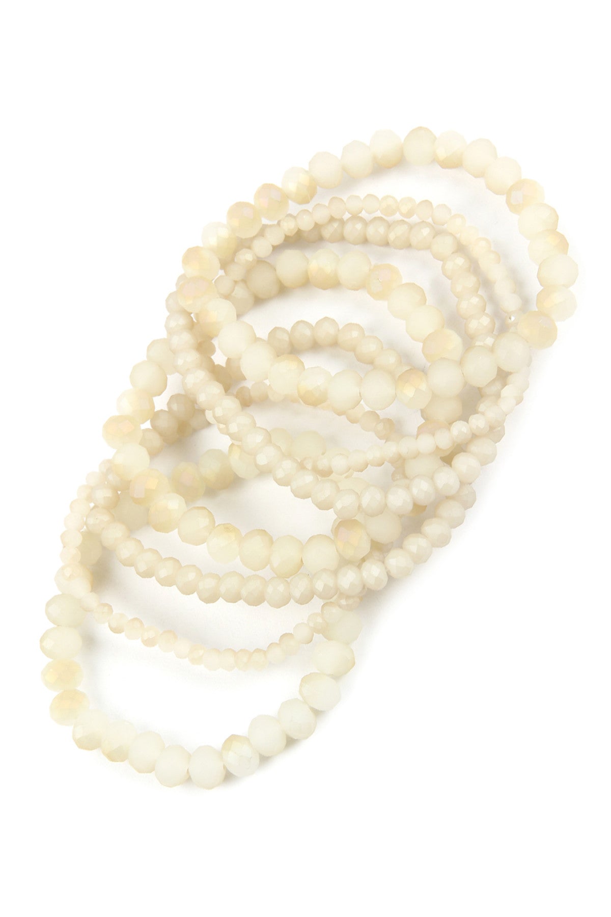 Pack of 6 Natural Seven - Line Glass Bead Stretch Bracelets