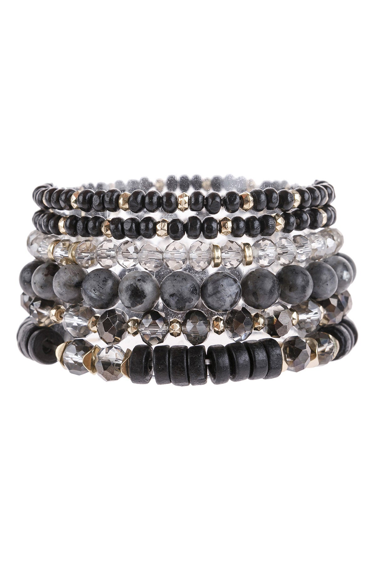 Stackable Black Charm Bracelet Set - Pack of 6