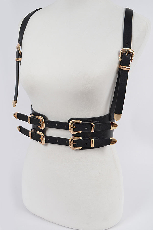 Set of 6 7797 White Gold Multi - Buckle Harness Belts