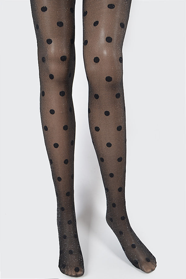 Pack of 6 Dotted Glittered Black Stockings - 5838