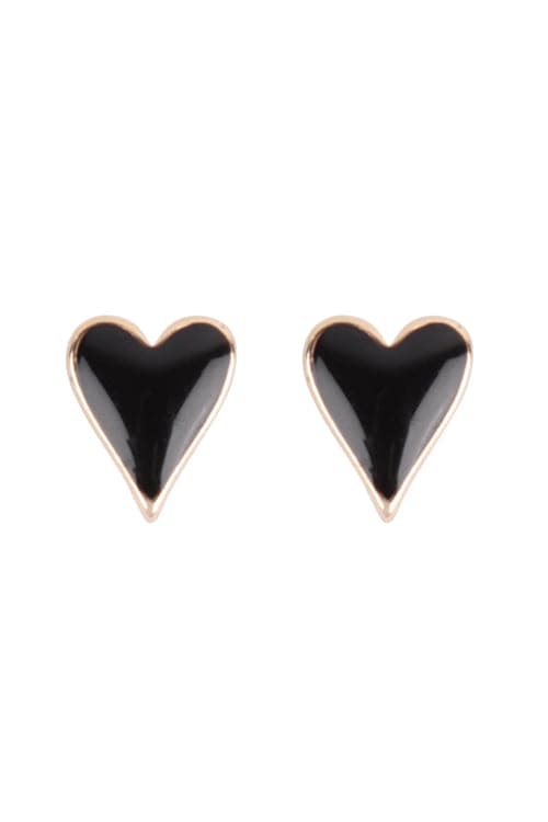Stylish Gold and Black Heart - Shaped Epoxy Brass Stud Earrings Set of Six Pieces