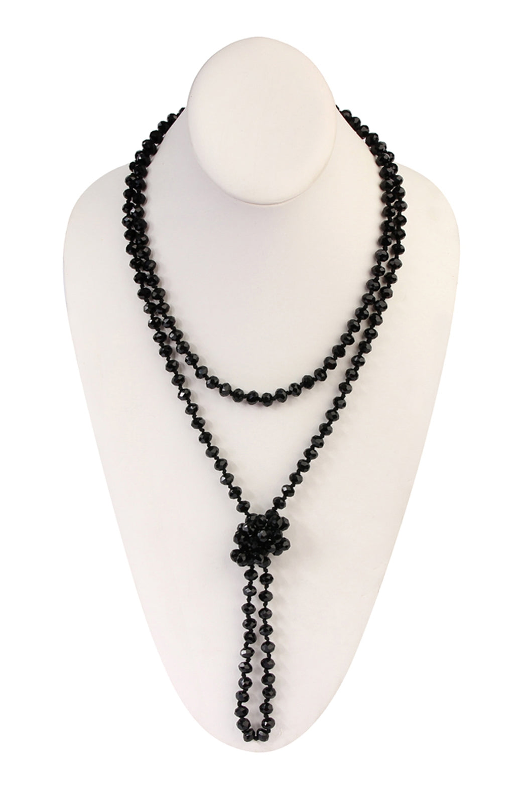 Jet Black Longline Handmade Knotted Glass Bead Necklace - Set of 6 Pieces