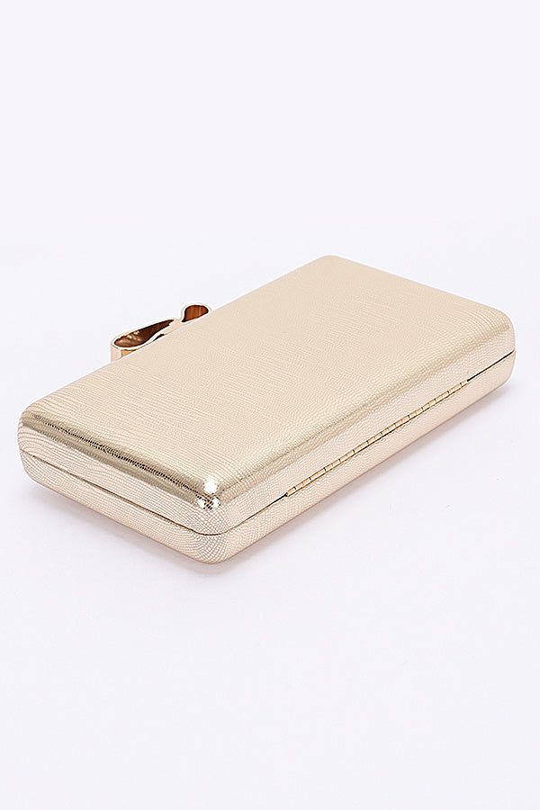 Pack of 3 Premium 9846 Gold Metal Ribbon Top Case Clutches