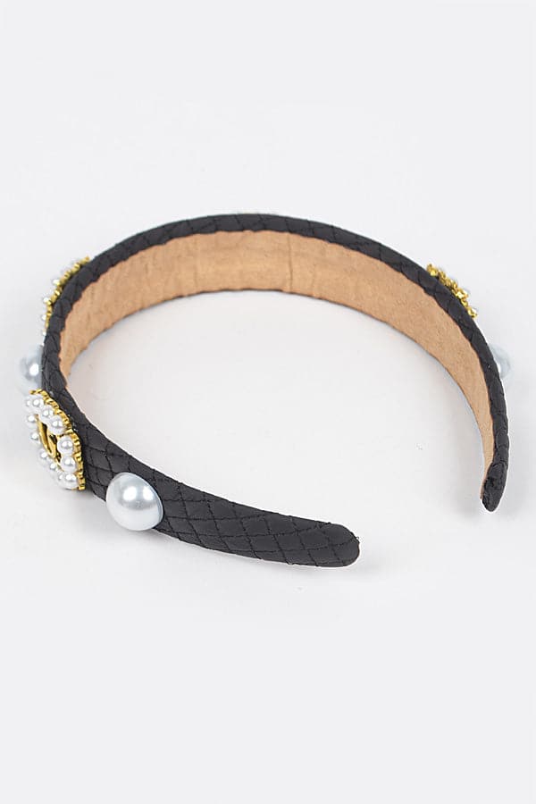 Set of 6 Plastic Hairbands with Imitation Gemstones in Black Color - 7112 Model