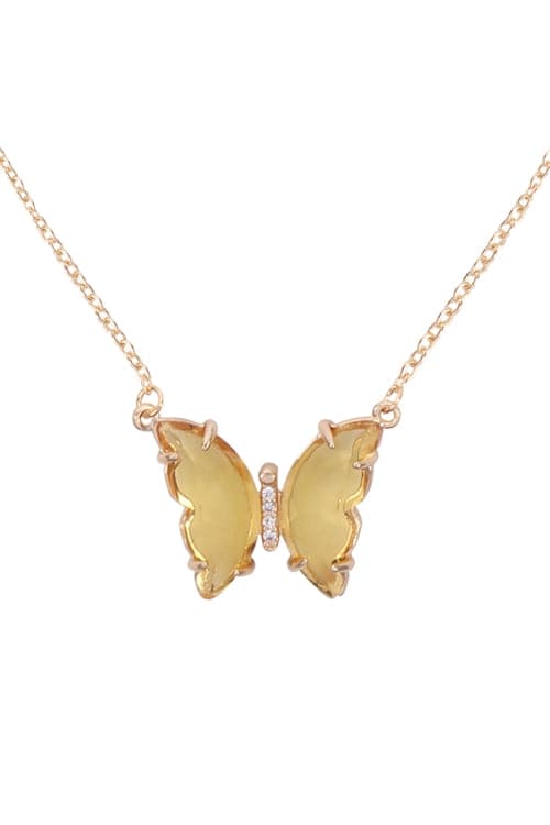 Set of 6 Yellow Gold Glass Butterfly Charm Necklaces
