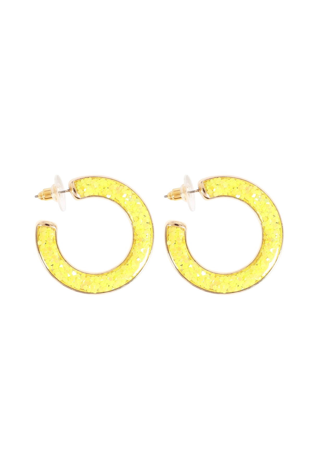 Yellow Glittery Epoxy Hoop Post Style Earrings - Pack of Six Pieces