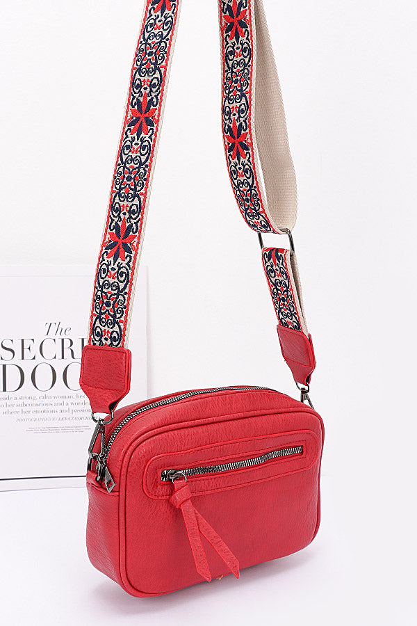 Red Faux Leather Camera Bags - Set of 3