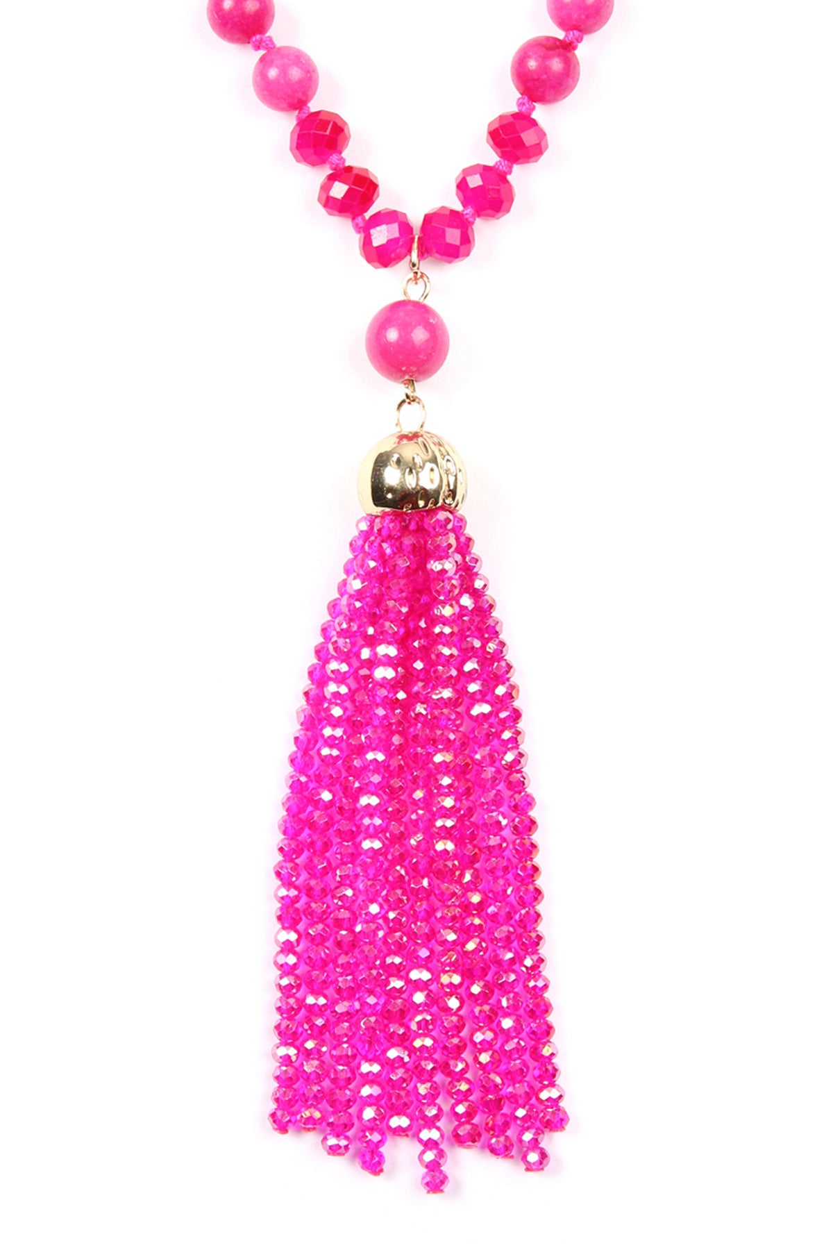 Pack of 6 Fuchsia Round Tassel Pendant Necklaces with Polycord