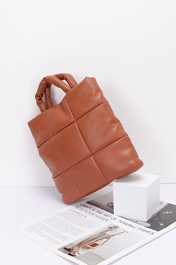 Set of Three Beige 9626 Quilted Faux Leather Padded Tote Bags