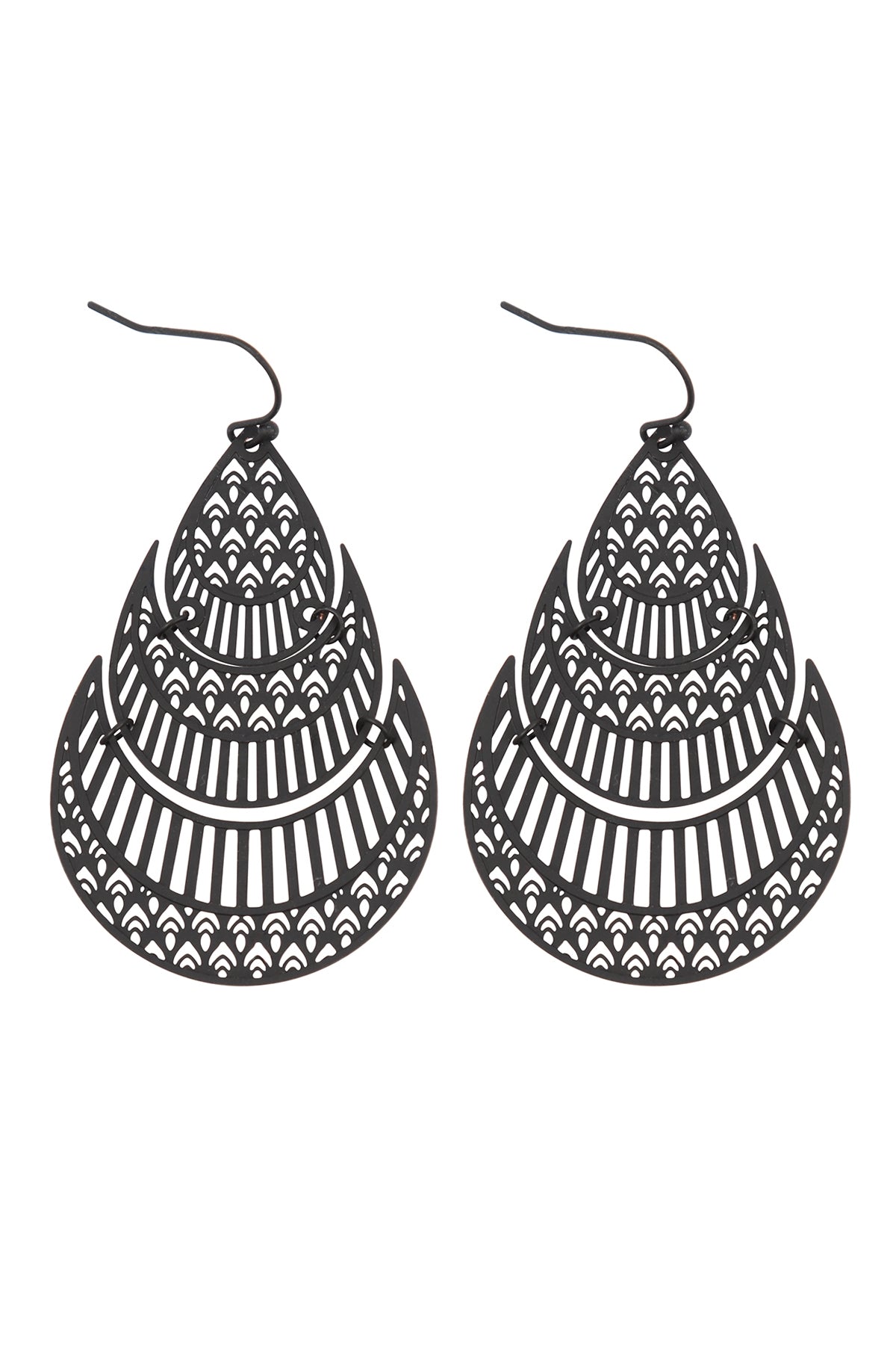 Set of 6 Black Moroccan Teardrop Filigree Drop Earrings