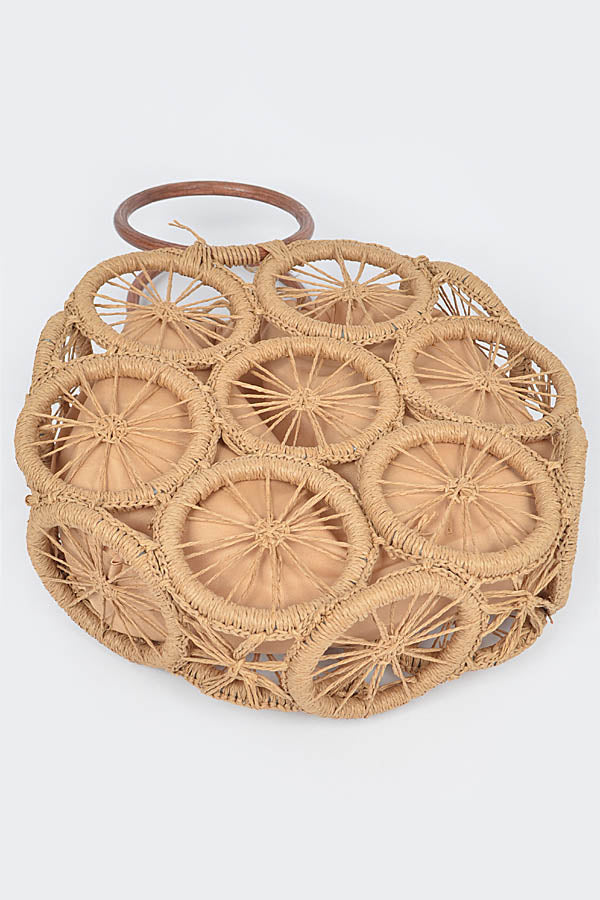 Set of 3 Elegant 1801 White Faux Straw Round Tote Bags