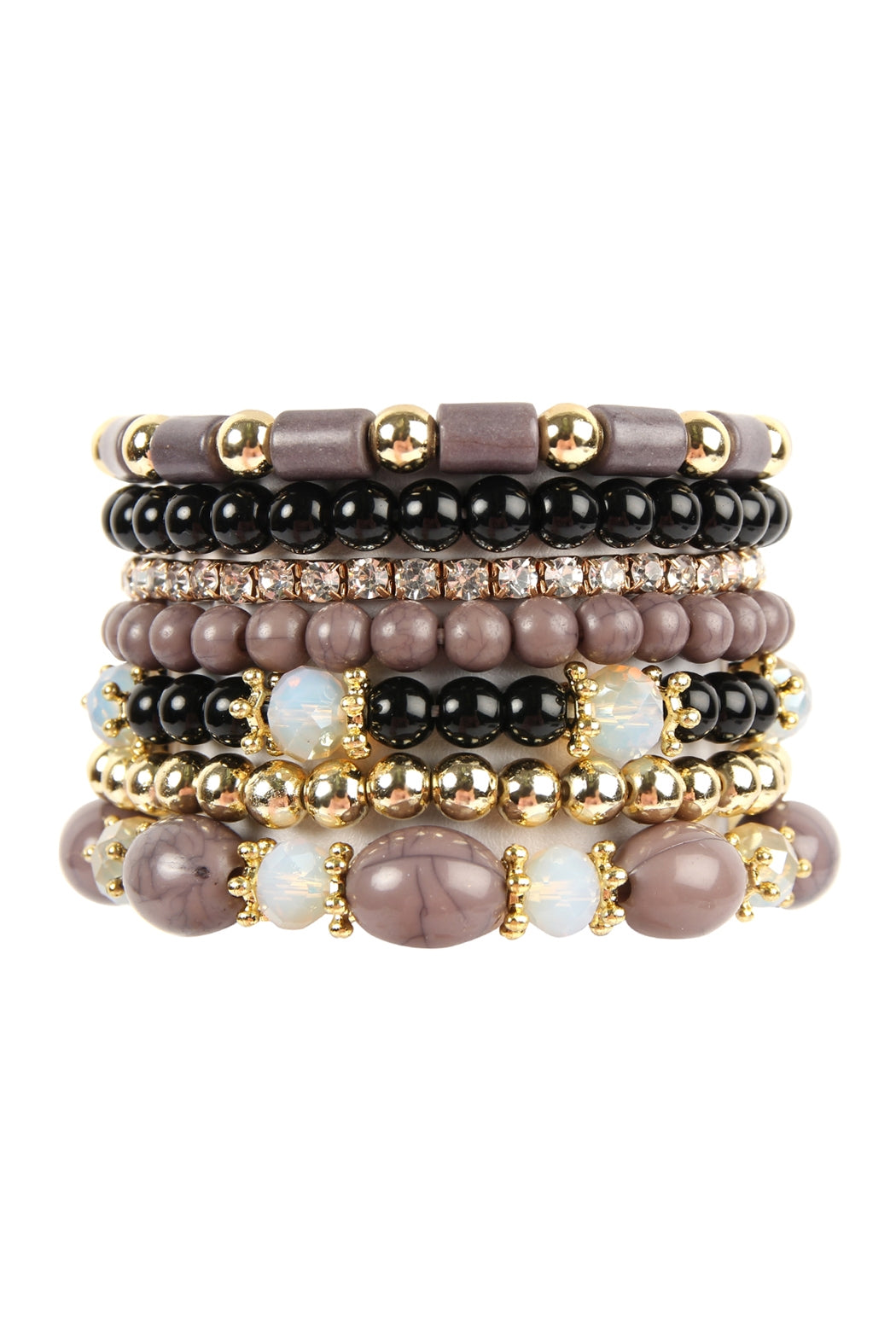 Stackable Multi - Bead Bracelets in Black - Set of 6