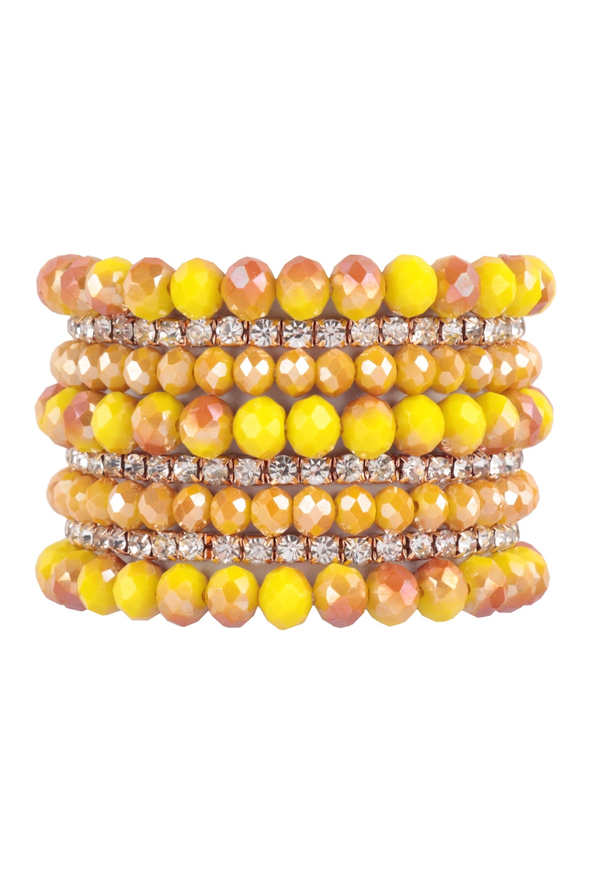 Stackable Rondelle Rhinestone Beads Bracelet Set in Mustard Color - Pack of Six Pieces