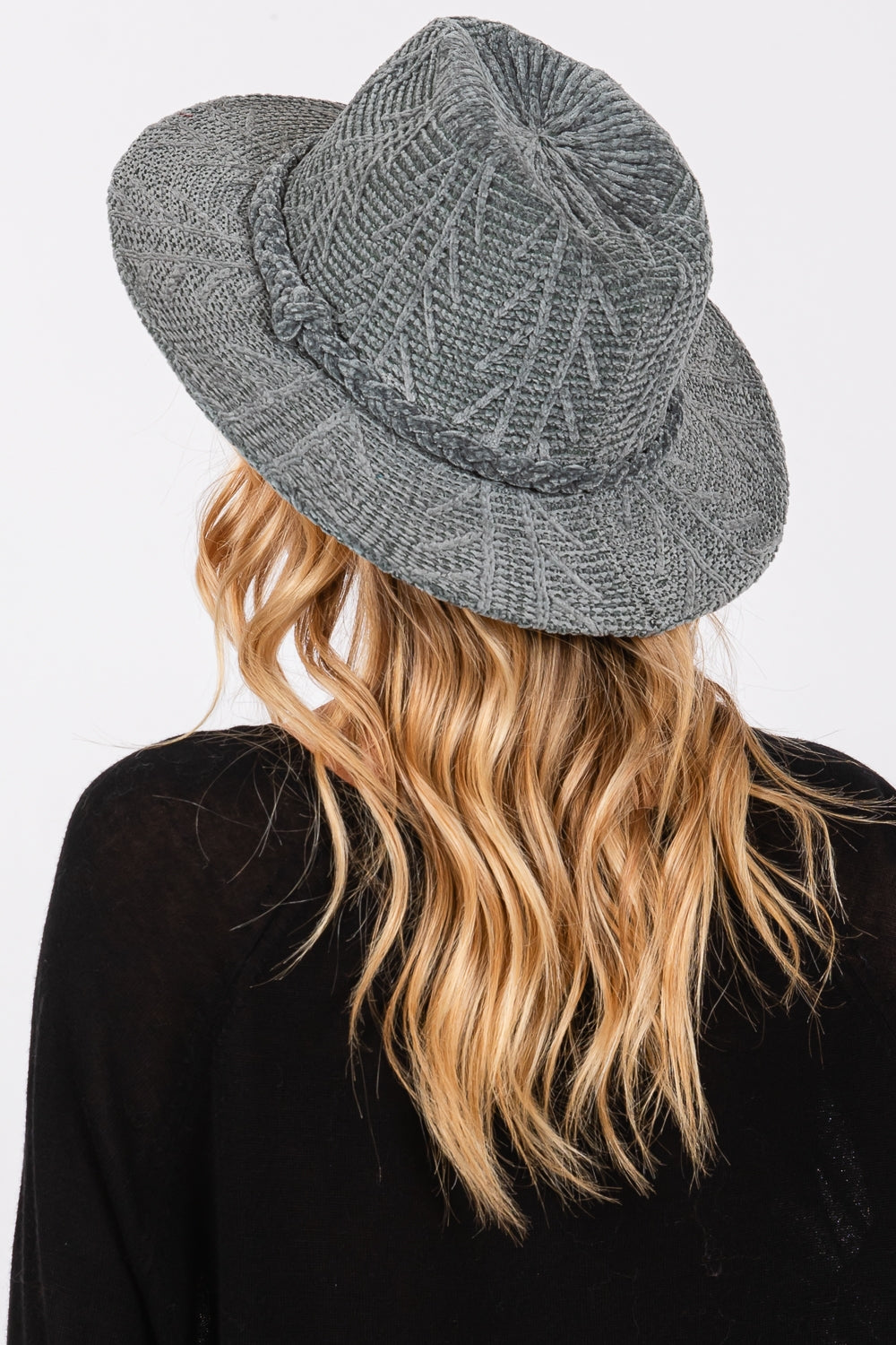 6-Pack Denim Fedora with Braided Band and Chenille Pattern