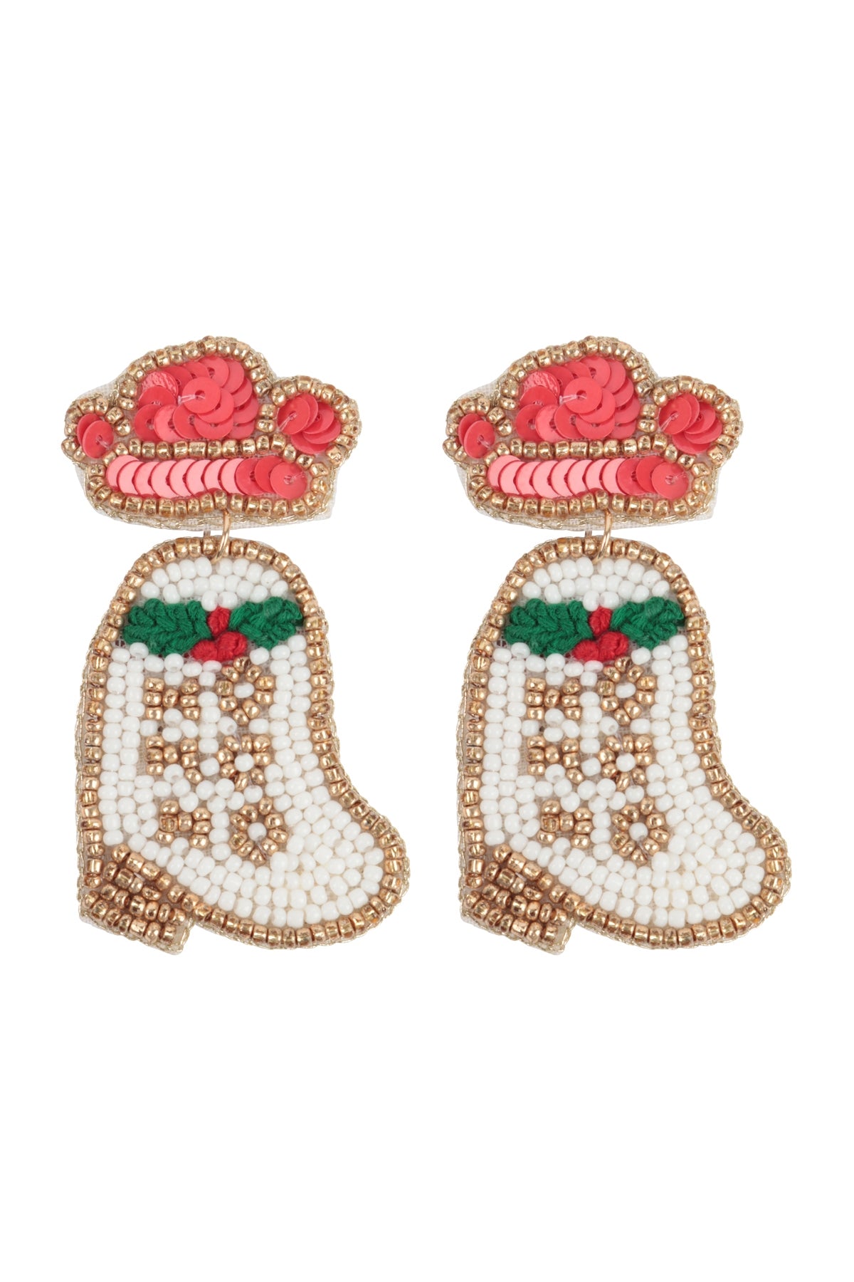 Multicolor Seed Beads Drop Earrings - Christmas Cowgirl Boots Style, Pack of 6