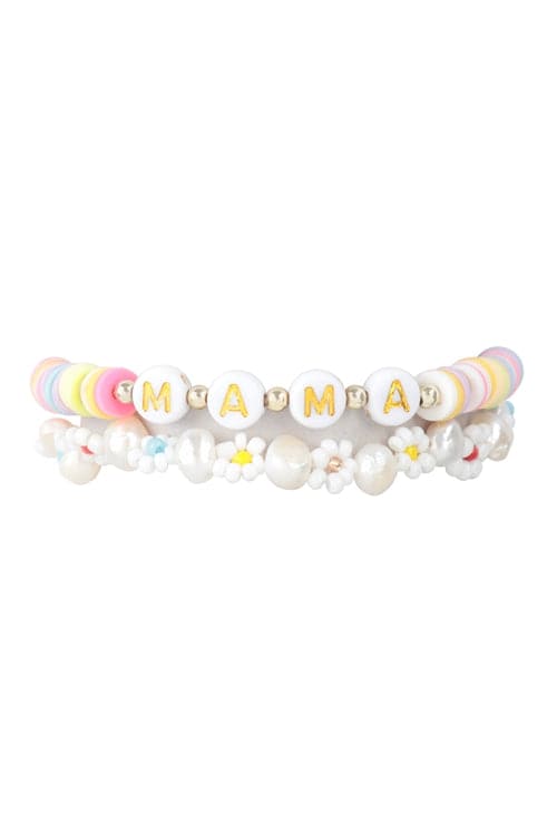 Mama FIMO Light Multicolored Flower Bracelet Set - Pack of Six Handmade Jewelry Pieces