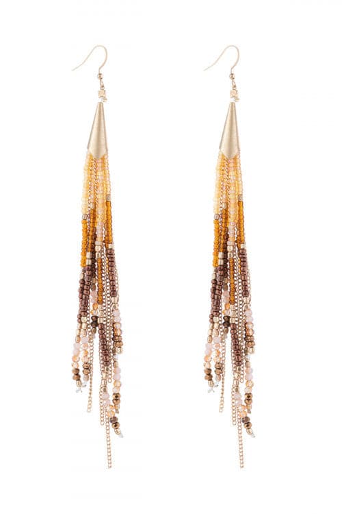 Brown Mixed Beads Tassel Earrings - Set of 6