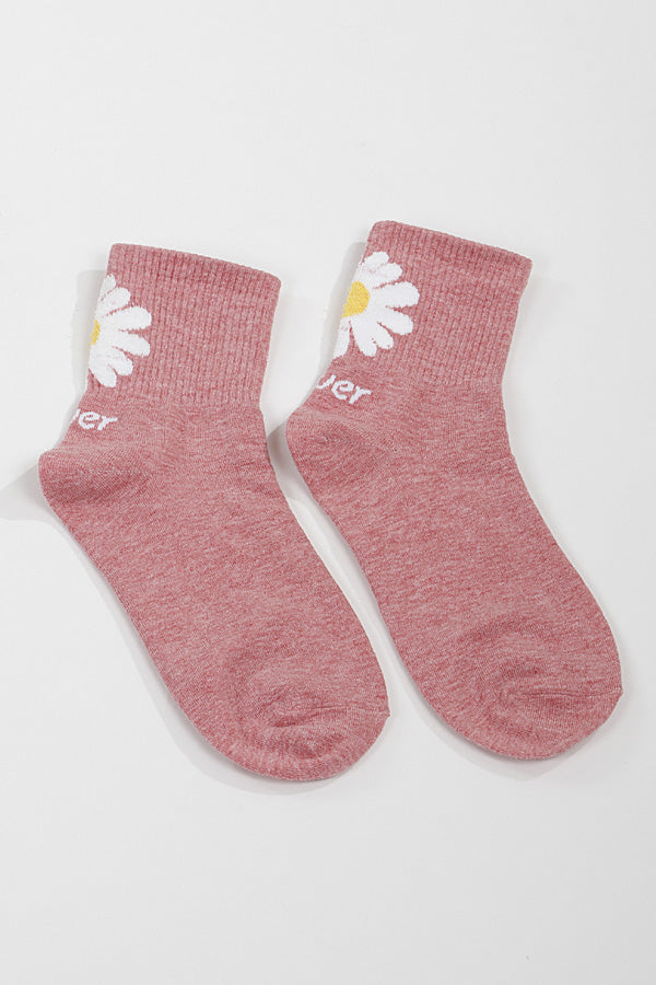 Pack of 6 Coral - Colored Daisy Flower Socks (Style 411)