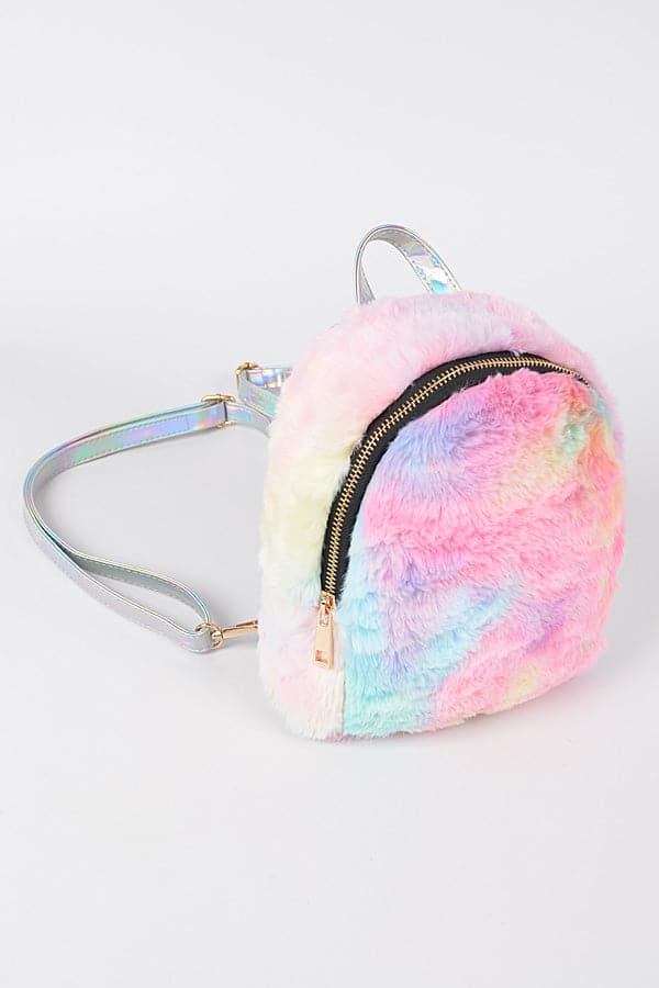 Multicolor Dye - Effect Faux Fur Backpack Pack of 3