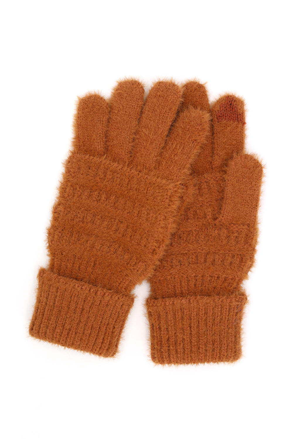 Rust-Colored Fuzzy Cable Knit Smart Touch Gloves - Pack of 6
