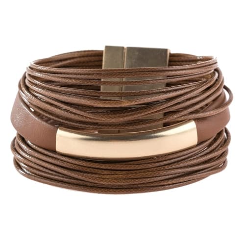 Brown Multi - Strand Leather Bracelet with Bar - Pack of 6