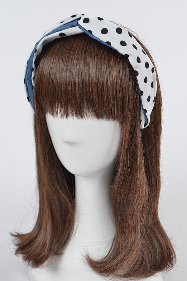 Set of 6 White Polka Dots Denim Hairbands - Product 1148