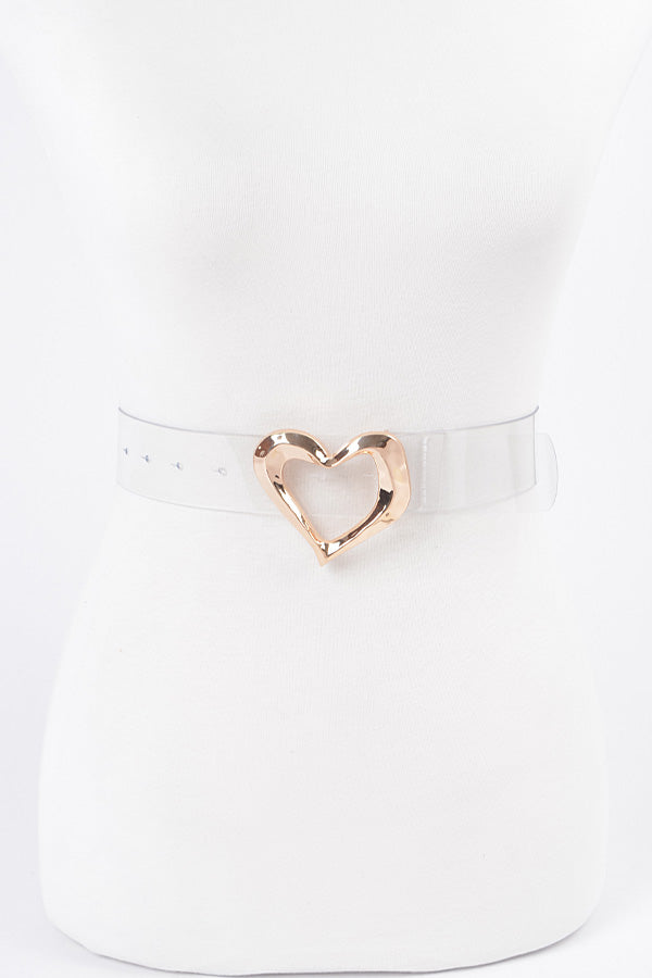Pack of 6 Gold Clear Heart - Shaped Metal Buckle PVC Belts