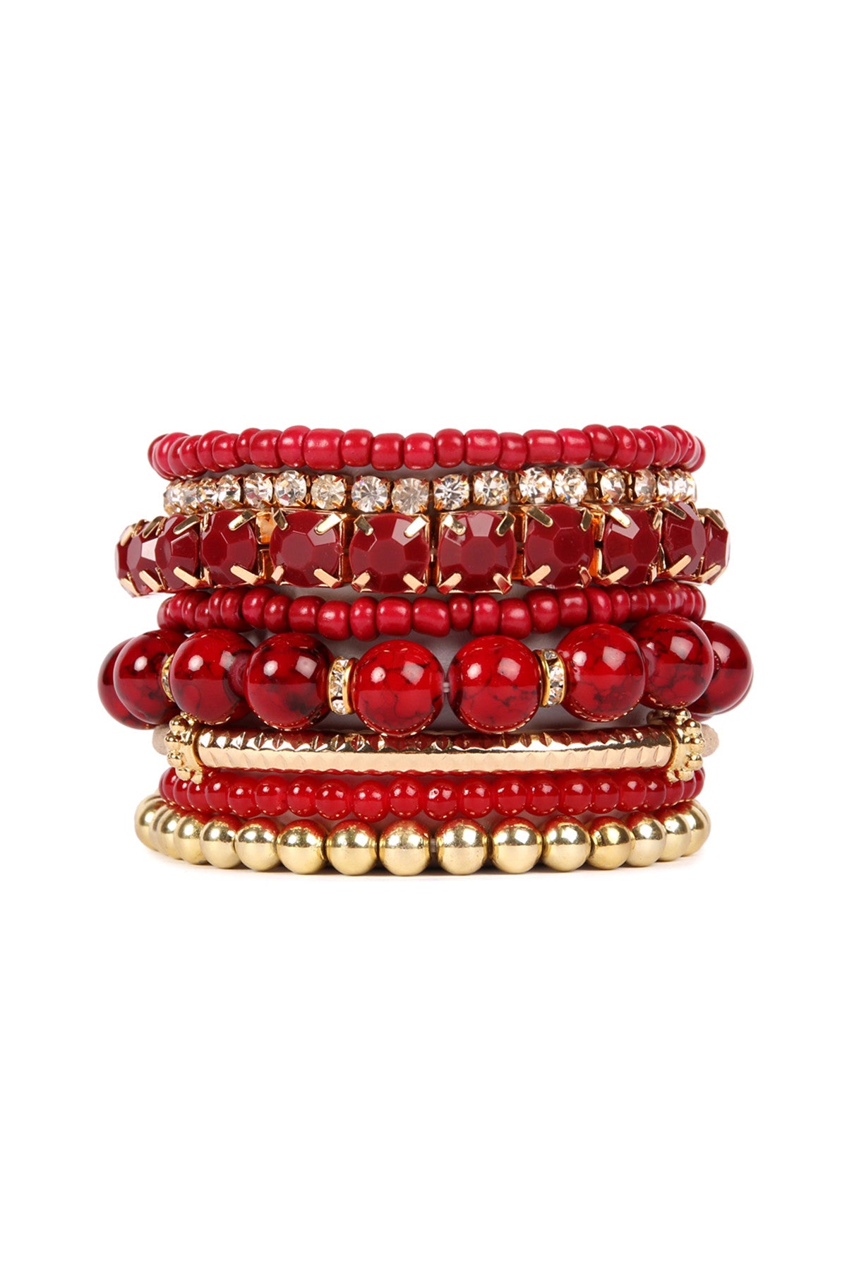 Pack of 6 Burgundy Multicolored Elastic Stretch Bracelets for Fashion Accessory
