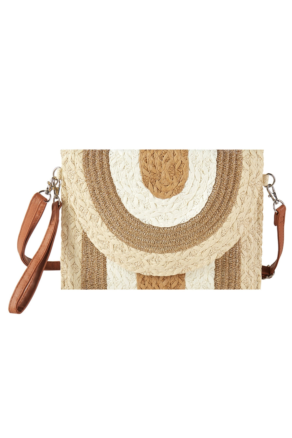 Set of 6 Beige Metallic Lined Multi - Color Straw Clutch and Crossbody Handbags