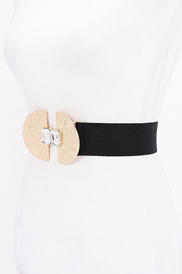 Pack of 6 Black and Gold Metal Buckle Elastic Belts - Style 4488