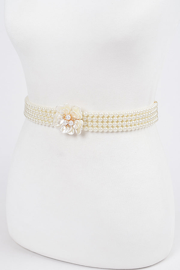 Set of 6 Faux Pearl Stretch Belts in Ivory Color - 7648
