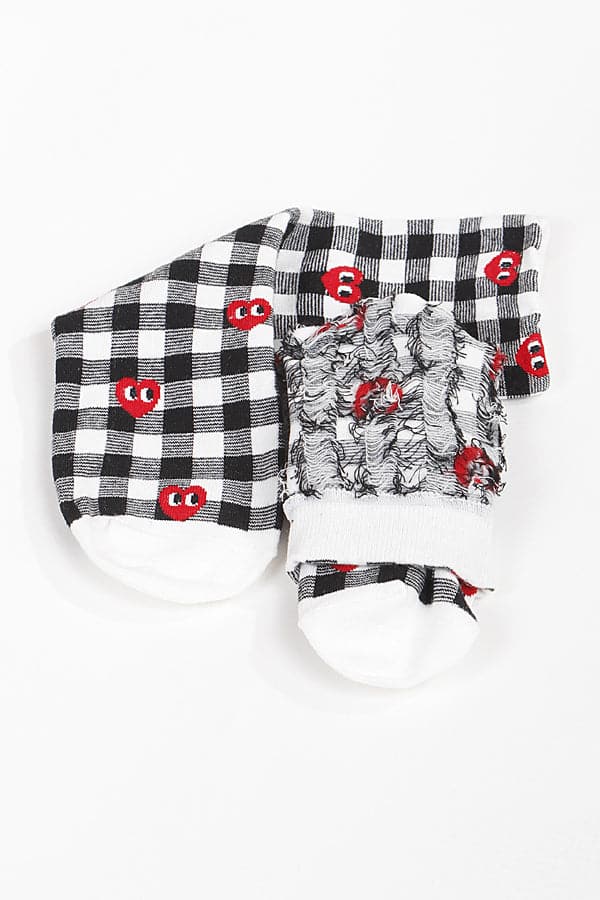 6-Piece Pack of 561 Gray Plaid Heart Crew Socks